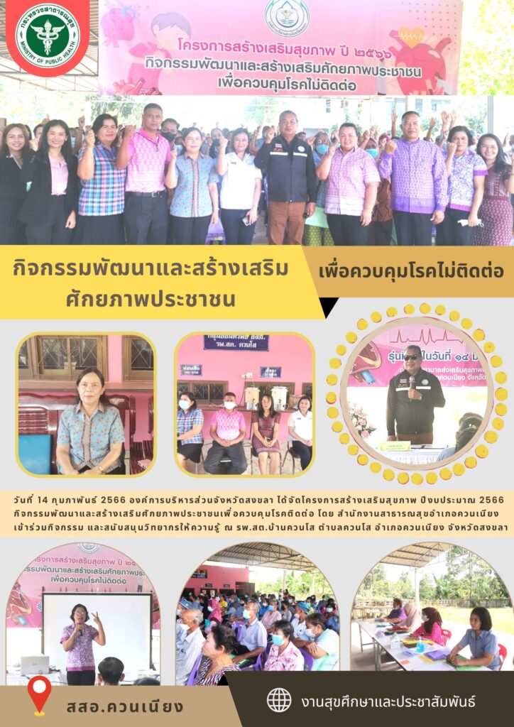 โครงการสร้างเสริมสุขภาพ ปี 2566 กิจกรรมพัฒนาและสร้างเสริมศักยภาพประชาชนเพื่อควบคุมโรคไม่ติดต่อ