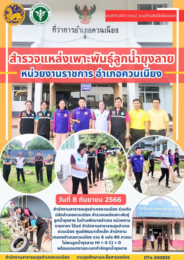 สำรวจแหล่งเพาะพันธุ์ลูกนํ้ายุงลาย หน่วยงานราชการ อำเภอควนเนียง